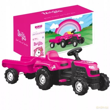 DOLU DL2508 Traktor na pedały z przyczepą różowy