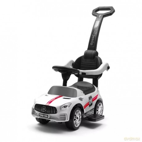 Jeździk dziecięcy z dźwiękiem i rączką Racer biały
