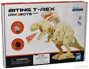 Drewniany model do złożenia z czujnikiem dźwięku. Ryczący T-Rex