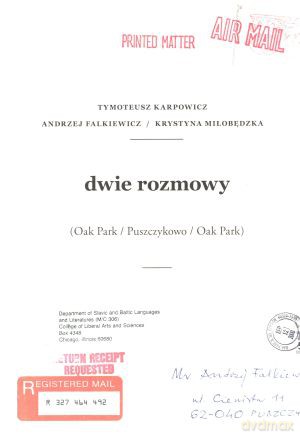 Dwie rozmowy - Andrzej Falkiewicz, Krystyna Miłobędzka, Tymoteusz Karpowicz [KSIĄŻKA]