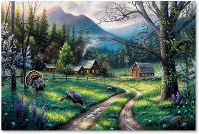 Malowanie po numerach Dom w lesie z zagrodą dla indyków 50x40cm 2000671