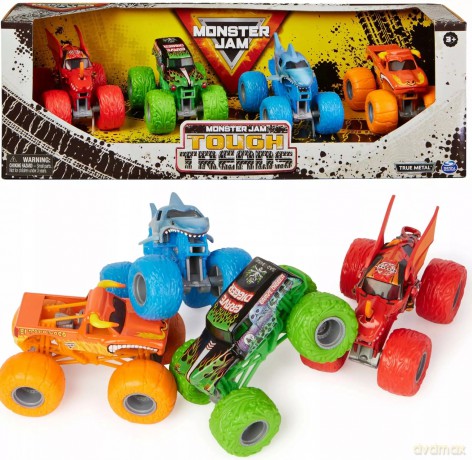 Monster Jam 4 Ciężarówki Zestaw Tough Treads Grave Digger Megalodon