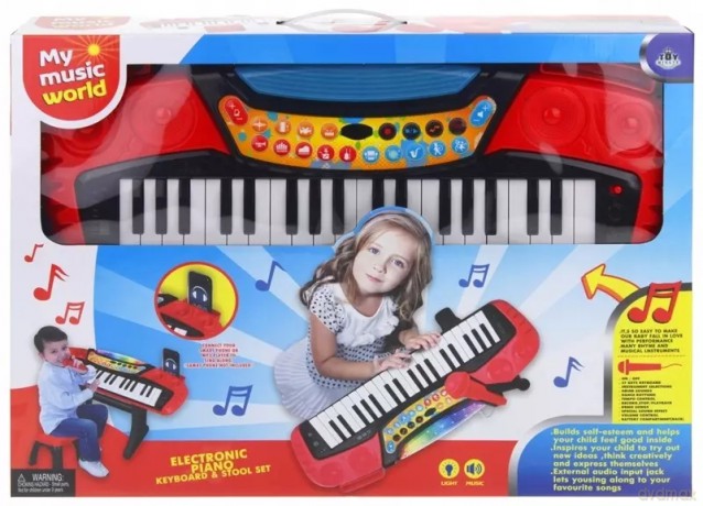 Pianinko z mikrofonem + stołek czerwony