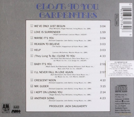 The Carpenters: Close To You [CD]