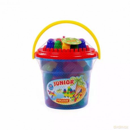 Polesie 24378 Junior 57 elementów w niebieskim wiaderku Maxi z pokrywką [KLOCKI]