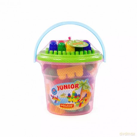 Polesie 24385 Junior 57 elementów w różowym wiaderku Maxi z pokrywką [KLOCKI]