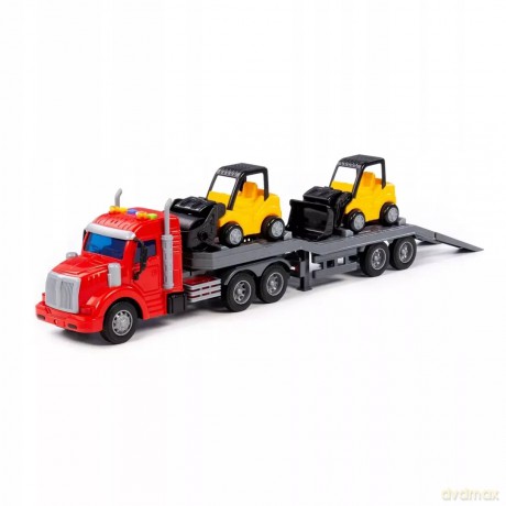 Polesie 77049 PROFI samochód z lawetą + walec Mini + ładowarka Mini