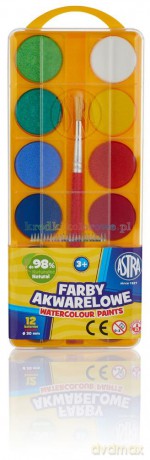 Farby akwarelowe. 12 kolorów, fi 30mm [KSIĄŻKA]