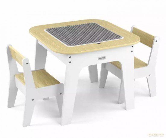 Zestaw mebli Olaf Blocks - Stolik i dwa krzesełka white białe Milly Mally
