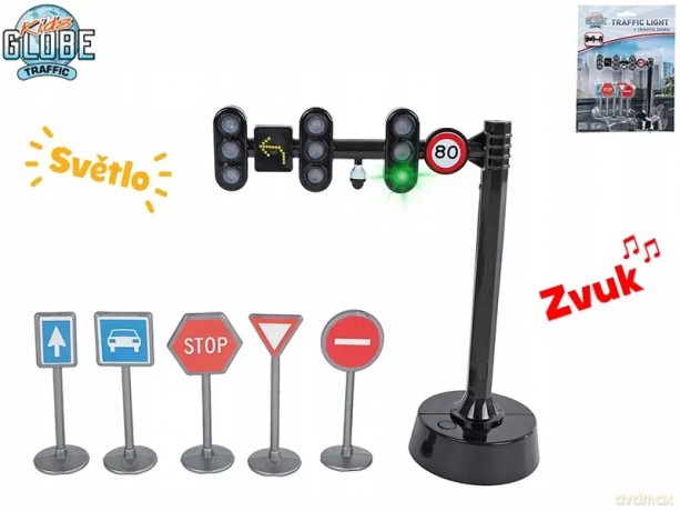 Zestaw znaków drogowych ze światłami drogowymi 11,5cm na baterie ze światłem i dźwiękiem n