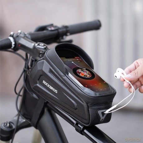 Sakwa rowerowa Rockbros B68 na ramę pancerna z kieszonką na telefon i pokrowcem 1.7l - czarna