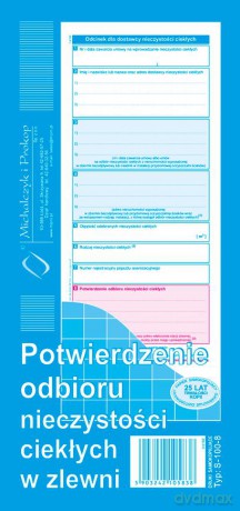 Potwierdzenie odbioru nieczystości ciekłych w zlewni