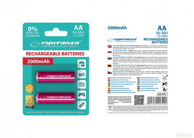 Akumulatorki Ni-Mh AA 2000mah 2szt. Czerwone