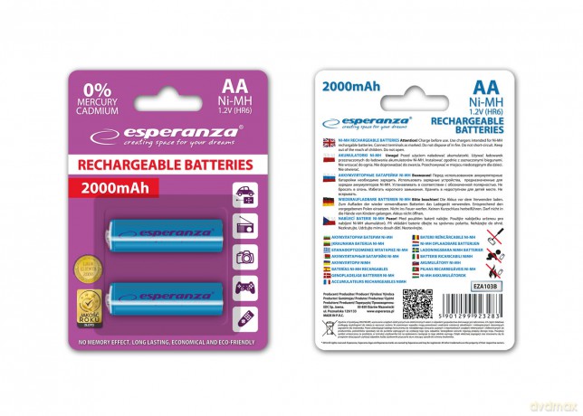 Akumulatorki Ni-Mh AA 2000mah 2szt. Niebieskie