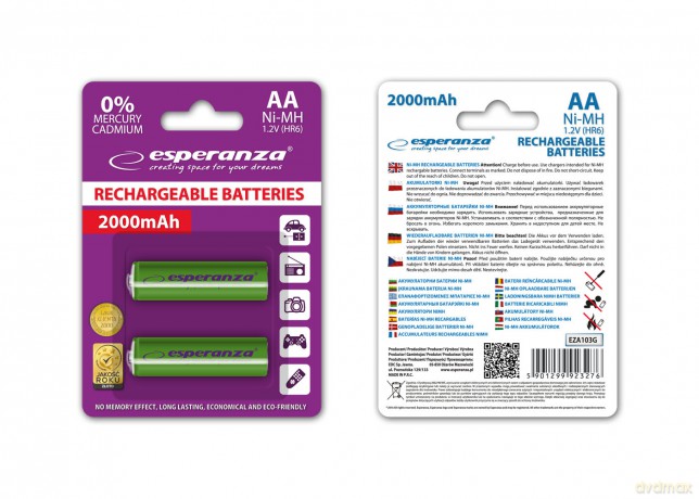 Akumulatorki Ni-Mh AA 2000mah 2szt. Zielone