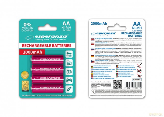 Akumulatorki Ni-Mh AA 2000mah 4szt. Czerwone