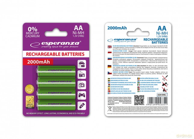 Akumulatorki Ni-Mh AA 2000mah 4szt. Zielone