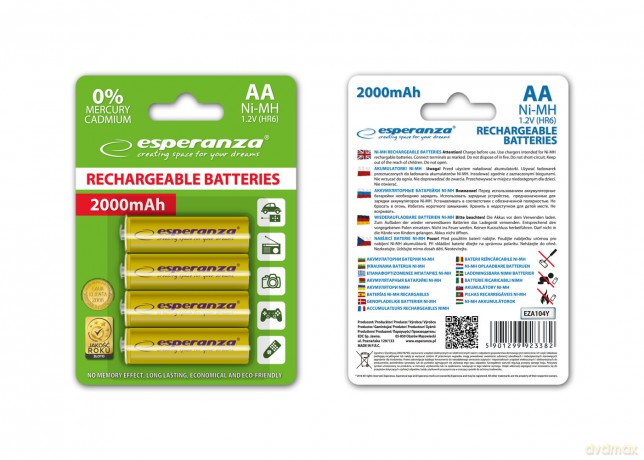 Akumulatorki Ni-Mh AA 2000mah 4szt. Żółte