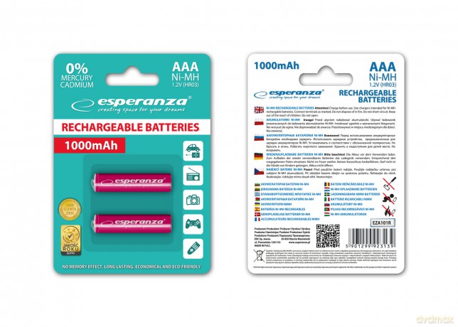 Akumulatorki Ni-Mh AAA 1000mah 2szt. Czerwone