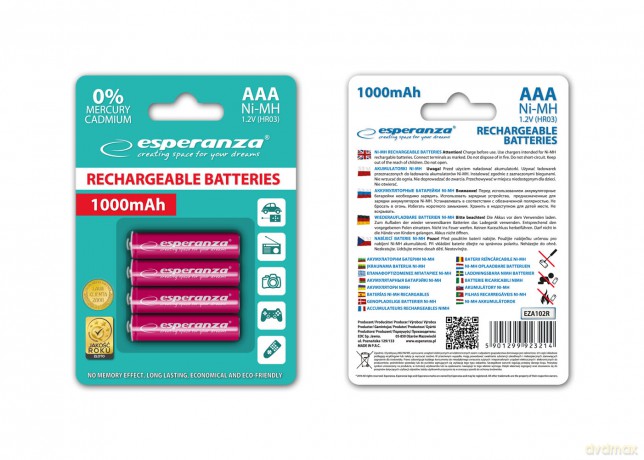 Akumulatorki Ni-Mh AAA 1000mah 4szt. Czerwone