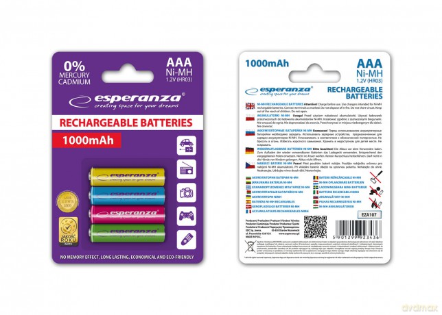 Akumulatorki Ni-Mh AAA 1000mah 4szt. Mix Kolorów