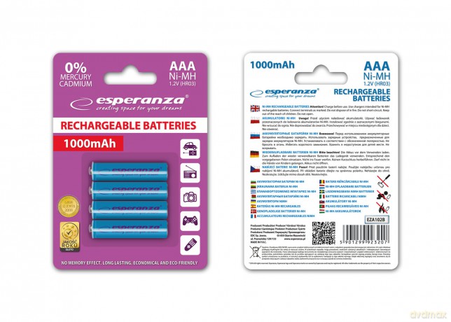 Akumulatorki Ni-Mh AAA 1000mah 4szt. Niebieskie