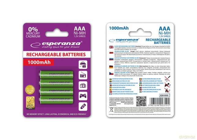 Akumulatorki Ni-Mh AAA 1000mah 4szt. Zielone