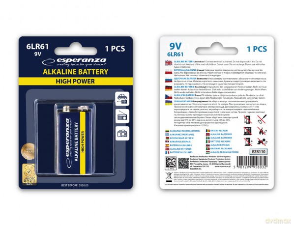 Bateria Alkaliczna 6lr61 1szt Blister
