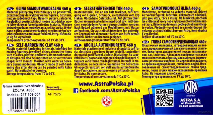 Glina samoutwardzalna żółta 460 g [SZKOŁA]
