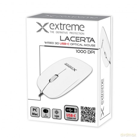 Extreme Mysz Przewodowa 3D Opt. USB-C Lacerta Biała