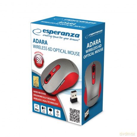 Mysz Bezprzewodowa 2.4ghz 6d Opt. USB Adara Czerwona