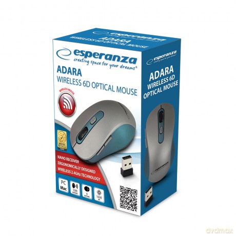 Mysz Bezprzewodowa 2.4ghz 6d Opt. USB Adara Niebieska
