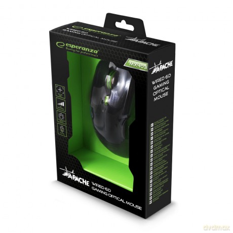 Mysz Przewodowa Gaming LED 6d Opt. USB Apache Zielona
