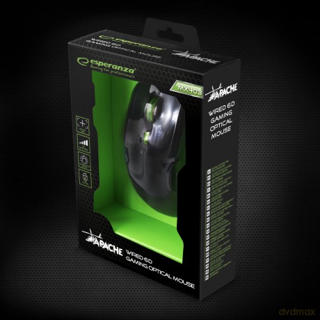 Mysz Przewodowa Gaming LED 6d Opt. USB Apache Zielona