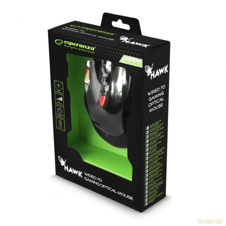 Mysz Przewodowa Gaming LED 7d Opt. USB Hawk Czarno-Czerwona