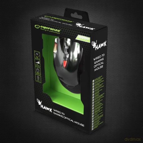 Mysz Przewodowa Gaming LED 7d Opt. USB Hawk Czarno-Czerwona