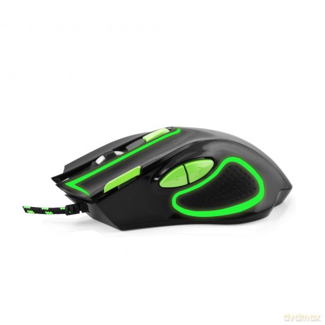 Mysz Przewodowa Gaming LED 7d Opt. USB Hawk Czarno-Zielona