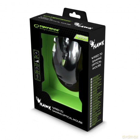 Mysz Przewodowa Gaming LED 7d Opt. USB Hawk Czarno-Zielona