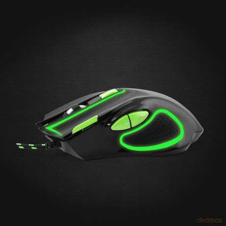 Mysz Przewodowa Gaming LED 7d Opt. USB Hawk Czarno-Zielona