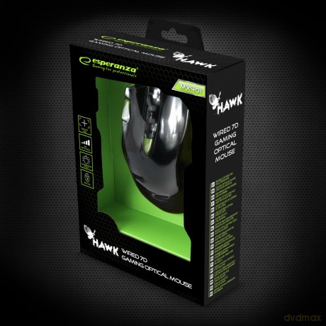 Mysz Przewodowa Gaming LED 7d Opt. USB Hawk Czarno-Zielona