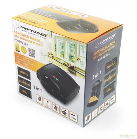 Opiekacz Uniwersalny 3W1 Portabella 700W Czarny