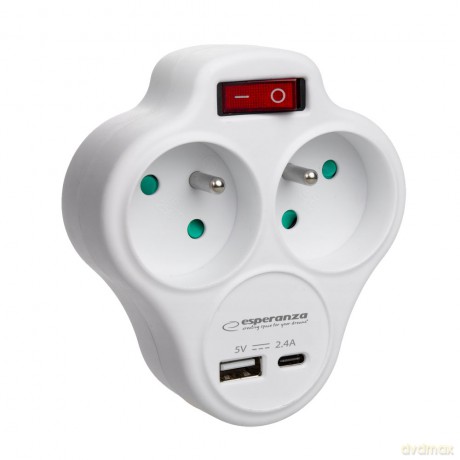 Rozgałęźnik Elektryczny 2 Gn. USB-C USB-A Wł. Biały