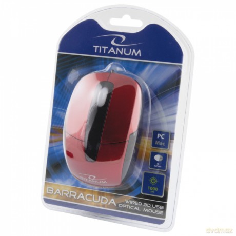 Titanum Mysz Przewodowa 3D Opt. USB Barracuda Czerwona