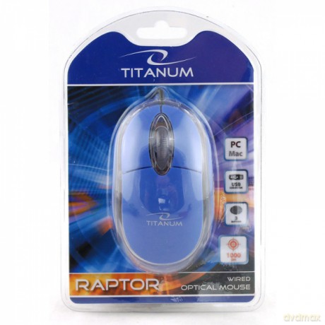 Titanum Mysz Przewodowa 3D Opt. USB Raptor Niebieska