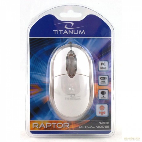 Titanum Mysz Przewodowa 3D Opt. USB Raptor USB Biała