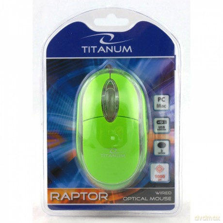 Titanum Mysz Przewodowa 3D Opt. USB Raptor Zielona