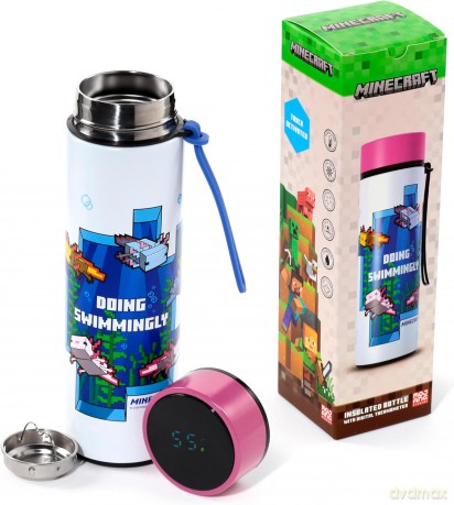 Bidon 450ml Minecraft Axolotl z termometrem BOT344