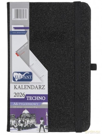 Kalendarz 2026 A6 tygodniowy Techno czarny [KALENDARZ]
