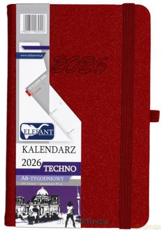Kalendarz 2026 A6 tygodniowy Techno czerwony [KALENDARZ]