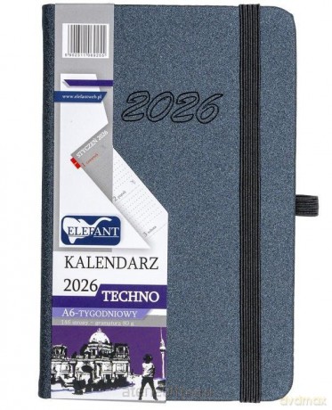 Kalendarz 2026 A6 tygodniowy Techno grafitowy [KALENDARZ]